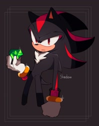 Size: 1620x2048 | Tagged: safe, artist:tamjeong_sonic, shadow the hedgehog, chaos emerald, character name, holding something, solo