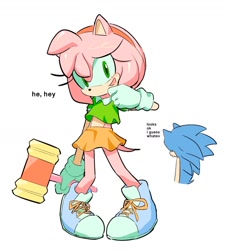 Size: 1174x1304 | Tagged: safe, artist:goatt344, amy rose, sonic the hedgehog, duo, piko piko hammer