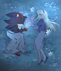 Size: 1800x2100 | Tagged: safe, artist:smileandmiso, maria robotnik, shadow the hedgehog, human, sonic x shadow generations, duo, lying down, lying on side, outdoors