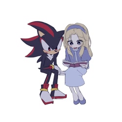 Size: 2000x2000 | Tagged: safe, artist:smileandmiso, maria robotnik, shadow the hedgehog, human, book, duo, reading, simple background, sitting, white background