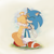 Size: 1920x1920 | Tagged: safe, artist:navarrito, miles "tails" prower, sonic the hedgehog, 2023, abstract background, blushing, cute, duo, edit, eyes closed, grass, hugging, kiss on head, outline, smile, sonabetes, standing, tailabetes
