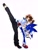 Size: 1576x2048 | Tagged: safe, artist:uopoh0102, sonic the hedgehog, hedgehog, human, commission, crossover, duo, kicking, male, simple background, tekken, white background