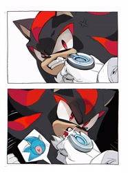 Size: 1413x1898 | Tagged: safe, artist:uopoh0102, shadow the hedgehog, sonic the hedgehog, sonic prime, angry, clenched teeth, comic, cross popping vein, duo