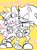 Size: 1200x1606 | Tagged: suggestive, artist:hentaib2319, miles "tails" prower, sonic the hedgehog, 2020, blushing, dialogue, duo, english text, gay, holding them, jacket, japanese text, lidded eyes, monochrome, musical note, shipping, simple background, smile, sonic boom (tv), sonic x tails, standing, surprised, yellow background