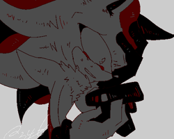 Size: 500x400 | Tagged: safe, artist:34_6, shadow the hedgehog, crying, grey background, holding something, limited palette, simple background, solo, tears