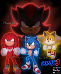 Size: 828x993 | Tagged: safe, artist:jocelynminions, knuckles the echidna, miles "tails" prower, shadow the hedgehog, sonic the hedgehog, sonic the hedgehog 3 (film), glowing eyes, group, movie poster, outline, poster, signature, team sonic
