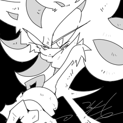 Size: 400x400 | Tagged: safe, artist:34_6, shadow the hedgehog, black background, greyscale, monochrome, signature, simple background, solo