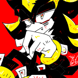 Size: 400x400 | Tagged: safe, artist:34_6, shadow the hedgehog, limited palette, red background, signature, simple background, solo