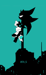 Size: 400x650 | Tagged: safe, artist:34_6, sonic the hedgehog, chaos emerald, monochrome, simple background, sitting, solo, turquoise background