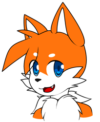 Size: 1320x1608 | Tagged: safe, artist:justtaylor24, miles "tails" prower, 2018, beanbrows, eye clipping through hair, eyebrow clipping through hair, flat colors, headshot, looking at viewer, mouth open, neck fluff, one fang, simple background, smile, solo, white background