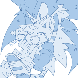 Size: 400x400 | Tagged: safe, artist:34_6, sonic the hedgehog, sonic the hedgehog (2020), duo, eyes closed, monochrome, self paradox, simple background, sonic boom (tv), white background