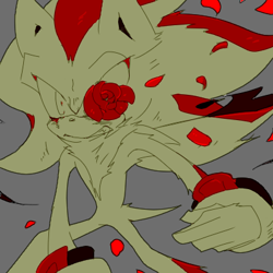 Size: 400x400 | Tagged: safe, artist:34_6, shadow the hedgehog, flower, grey background, limited palette, simple background, solo