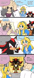 Size: 890x2048 | Tagged: safe, artist:yotsumeddd, gerald robotnik, maria robotnik, shadow the hedgehog, trio