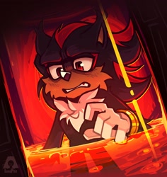 Size: 1856x1964 | Tagged: safe, artist:lp0stalt, shadow the hedgehog, sonic the hedgehog 3 (film), 2024, abstract background, cheek fluff, clenched teeth, liquid, looking offscreen, solo, standing