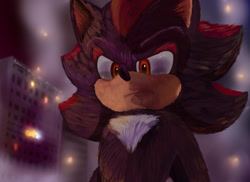 Size: 1948x1416 | Tagged: safe, artist:sirinathehedgehog, shadow the hedgehog, sonic the hedgehog 3 (film), 2024, abstract background, frown, lineless, looking offscreen, redraw, solo