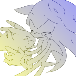 Size: 400x400 | Tagged: safe, artist:34_6, sonic the hedgehog, crossover, duo, eyes closed, limited palette, pikachu, pokemon, simple background, smile, white background