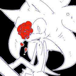 Size: 400x400 | Tagged: safe, artist:34_6, sonic the hedgehog, black background, flower, monochrome, simple background, solo, spot color