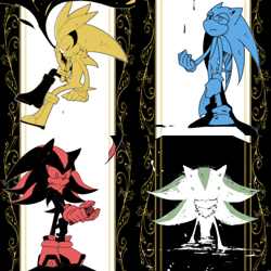 Size: 400x400 | Tagged: safe, artist:34_6, mephiles the dark, shadow the hedgehog, silver the hedgehog, sonic the hedgehog, eyes closed, group, standing