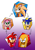 Size: 900x1284 | Tagged: safe, artist:animesonic2, amy rose, cream the rabbit, knuckles the echidna, miles "tails" prower, sonic the hedgehog, 2018, blushing, color swap, exclamation mark, floppy ears, frown, gradient background, group, looking at viewer, looking down, looking offscreen, mouth open, outfit swap, question mark, signature