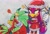 Size: 2048x1390 | Tagged: safe, artist:jaslenebella0, jet the hawk, wave the swallow, 2024, annoyed, christmas, christmas hat, christmas lights, christmas outfit, cross popping vein, duo, holding something, lying down, standing, traditional media