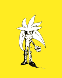 Size: 400x500 | Tagged: safe, artist:34_6, silver the hedgehog, looking at viewer, monochrome, simple background, solo, standing, yellow background