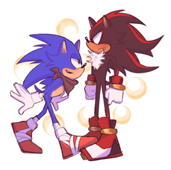 Size: 1444x1431 | Tagged: safe, artist:halpdevon, shadow the hedgehog, sonic the hedgehog, 2019, duo, gay, looking at each other, shadow x sonic, shipping, simple background, sonic boom (tv), standing, white background