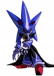 Size: 1455x2048 | Tagged: safe, artist:mecha_cell, metal sonic, neo metal sonic, black sclera, looking offscreen, robot, simple background, solo, standing, white background