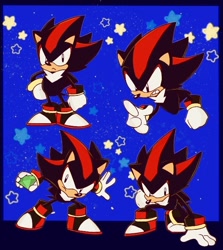 Size: 626x702 | Tagged: safe, artist:glitchedcosmos, shadow the hedgehog, hedgehog, sonic x shadow generations, chaos emerald, classic shadow, frown, holding something, male, solo, sparkles, standing, star (symbol)