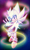 Size: 2422x4013 | Tagged: safe, artist:violetstardoesart, sonic the hedgehog, 2021, abstract background, double v sign, hyper form, hyper sonic, looking at viewer, signature, smile, smiling at viewer, solo, star (symbol), v sign