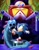 Size: 2550x3300 | Tagged: safe, artist:jokerofgotham, rexxon, robotnik, sonic the hedgehog, sonic spinball, abstract background, balancing, classic sonic, pinball flipper, robot, standing on one leg, toxic caves, trio, water