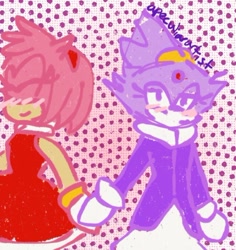 Size: 540x573 | Tagged: safe, artist:apeculiarartist, amy rose, blaze the cat, cat, hedgehog, 2017, amy x blaze, amy's halterneck dress, blaze's tailcoat, blushing, cute, eyes closed, female, females only, holding hands, lesbian, looking at viewer, shipping
