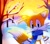 Size: 2048x1808 | Tagged: safe, artist:snt0skt, miles "tails" prower, fox, 2024, abstract background, backlighting, classic tails, cute, looking at viewer, male, outdoors, scarf, smile, smiling at viewer, snow, solo, sun, sunset, tree