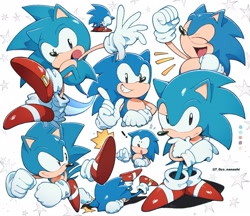 Size: 2048x1769 | Tagged: safe, artist:7_0cc_nanashi, sonic the hedgehog, hedgehog, 2024, classic sonic, exclamation mark, expression sheet, male, signature, solo, star (symbol)