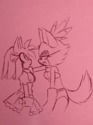 Size: 1280x1707 | Tagged: suggestive, artist:laconchadetupadre, amy rose, blaze the cat, cat, hedgehog, 2018, amy x blaze, cute, female, females only, lesbian, line art, looking at each other, romantic, shipping, sketch