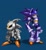 Size: 617x677 | Tagged: safe, artist:satyr8024, mecha sonic, robo sonic, 2024, blue background, duo, looking offscreen, robot, simple background, standing