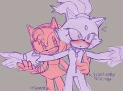 Size: 2048x1506 | Tagged: safe, artist:senamyuu_, amy rose, blaze the cat, cat, hedgehog, sonic riders: zero gravity, 2024, amy x blaze, blaze's riders outfit, cute, female, females only, lesbian, shipping, sketch