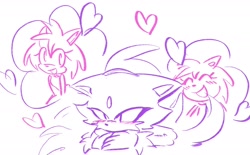 Size: 2048x1271 | Tagged: safe, artist:hydrappled, amy rose, blaze the cat, 2024, amy x blaze, amybetes, blazebetes, blushing, cute, heart, lesbian, line art, shipping, simple background, solo, thinking, thought bubble, white background