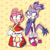 Size: 1280x1280 | Tagged: safe, artist:sonicshank, amy rose, blaze the cat, cat, hedgehog, 2019, amy x blaze, amy's halterneck dress, blaze's tailcoat, cute, female, females only, hands behind back, hands together, idw style, lesbian, looking at each other, mouth open, shipping, style emulation