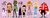 Size: 2048x717 | Tagged: safe, artist:head---ache, blaze the cat, charmy bee, espio the chameleon, maria robotnik, robotnik, sticks the badger, vanilla the rabbit, vector the crocodile, human, blushing, cute, dark skin, eyebrow clipping through hair, frown, group, humanized, looking at viewer, looking offscreen, outline, purple background, simple background, smile, standing, tan skin, team chaotix