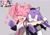 Size: 2048x1423 | Tagged: safe, artist:kyradrawss, amy rose, blaze the cat, cat, hedgehog, 2024, akemi homura, amy x blaze, crossover, cute, eyes closed, female, females only, glasses, hearts, hugging, kaname madoka, lesbian, looking at viewer, puella magi madoka magica, shipping