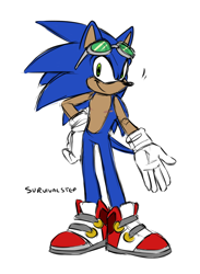 Size: 1000x1369 | Tagged: dead source, safe, artist:survivalstep, sonic the hedgehog, looking at viewer, signature, simple background, smile, solo, sonic riders, standing, top surgery scars, trans male, transgender, white background