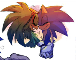 Size: 813x647 | Tagged: safe, artist:eighttalestale, jet the hawk, sonic the hedgehog, cute, duo, eyes closed, gay, heart, holding hands, jet x sonic, jetabetes, laughing, mouth open, shipping, smile, sonabetes