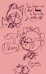 Size: 1200x1928 | Tagged: safe, artist:head---ache, amy rose, blaze the cat, cat, hedgehog, ..., 2023, amy x blaze, cute, english text, female, females only, lesbian, line art, shipping, sketch, speech bubble