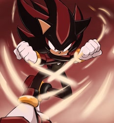 Size: 1897x2048 | Tagged: safe, artist:breadwinnertim, shadow the hedgehog, sonic x shadow generations, frown, gradient background, solo