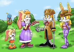 Size: 900x637 | Tagged: safe, artist:viraljp, beauregard rabbot, bunnie rabbot, cheese (chao), cream the rabbit, vanilla the rabbit