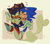 Size: 2048x1807 | Tagged: safe, artist:capeta, shadow the hedgehog, sonic the hedgehog, 2024, abstract background, arms folded, dark skin, duo, dust clouds, frown, gay, heart, looking at them, shadow x sonic, shipping, signature, skidding, smile