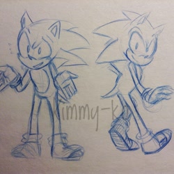 Size: 1280x1280 | Tagged: safe, artist:kimmyko, sonic the hedgehog, line art, signature, sketch, smile, solo, standing, traditional media