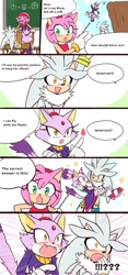 Size: 958x2048 | Tagged: safe, artist:yotsumeddd, amy rose, blaze the cat, silver the hedgehog