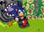 Size: 1024x731 | Tagged: safe, artist:sonic-spinball, rexxon, sonic the hedgehog, sonic spinball, 2013, abstract background, acid, duo, paddle, robot, signature, toxic caves