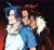 Size: 2048x1875 | Tagged: safe, artist:bl00delectric, shadow the hedgehog, sonic the hedgehog, human, 2024, clothes, duo, frown, gay, gradient background, hand on another's throat, humanized, looking at each other, shadow x sonic, shipping, smile, standing, tan skin